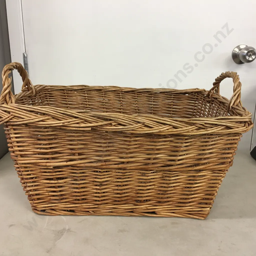 Doubled Handled Cane Basket H32, L50, D39cm.  Image 1++